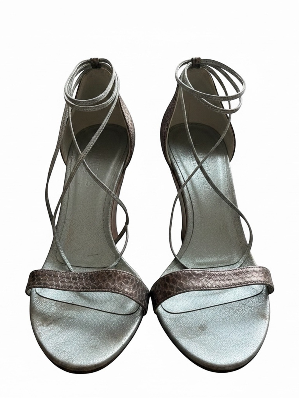 Calvin Klein Vintage Metallic Silver-Strap Ankle Wrap Sandals